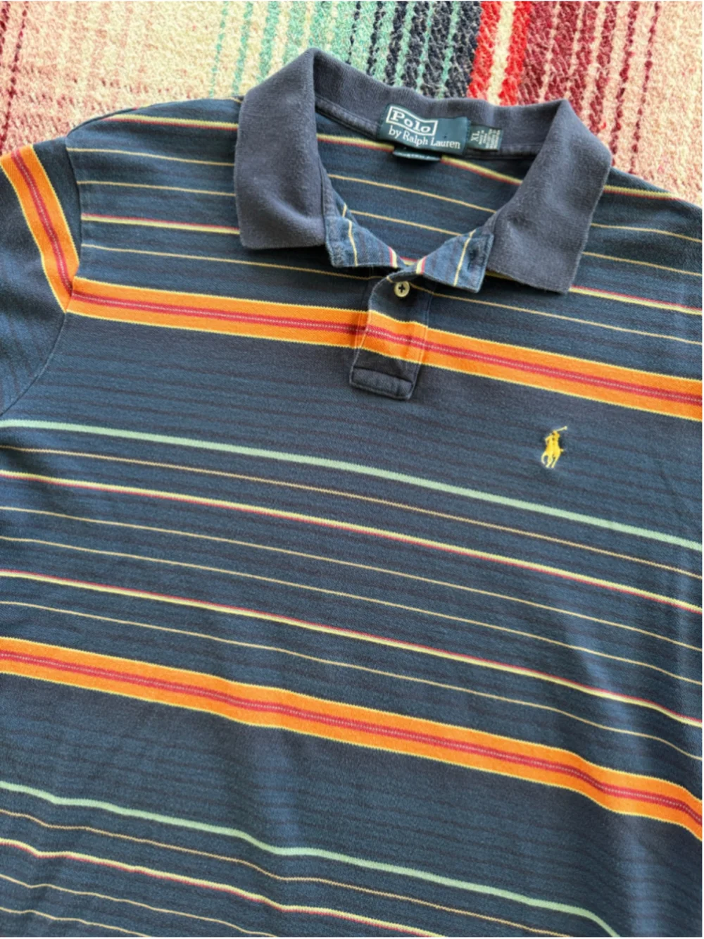 Vintage Polo Ralph Lauren Blue/Orange Stripe Polo Shirt XL